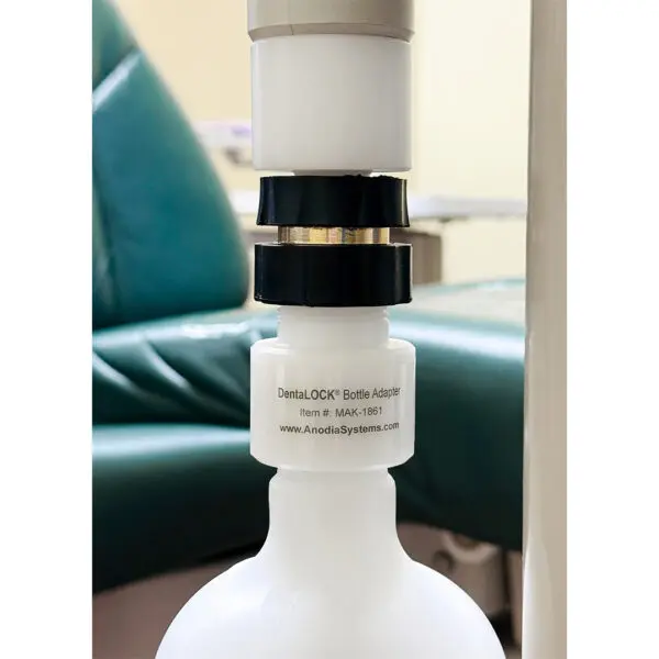 Dental bottle adapter in clinic setting.